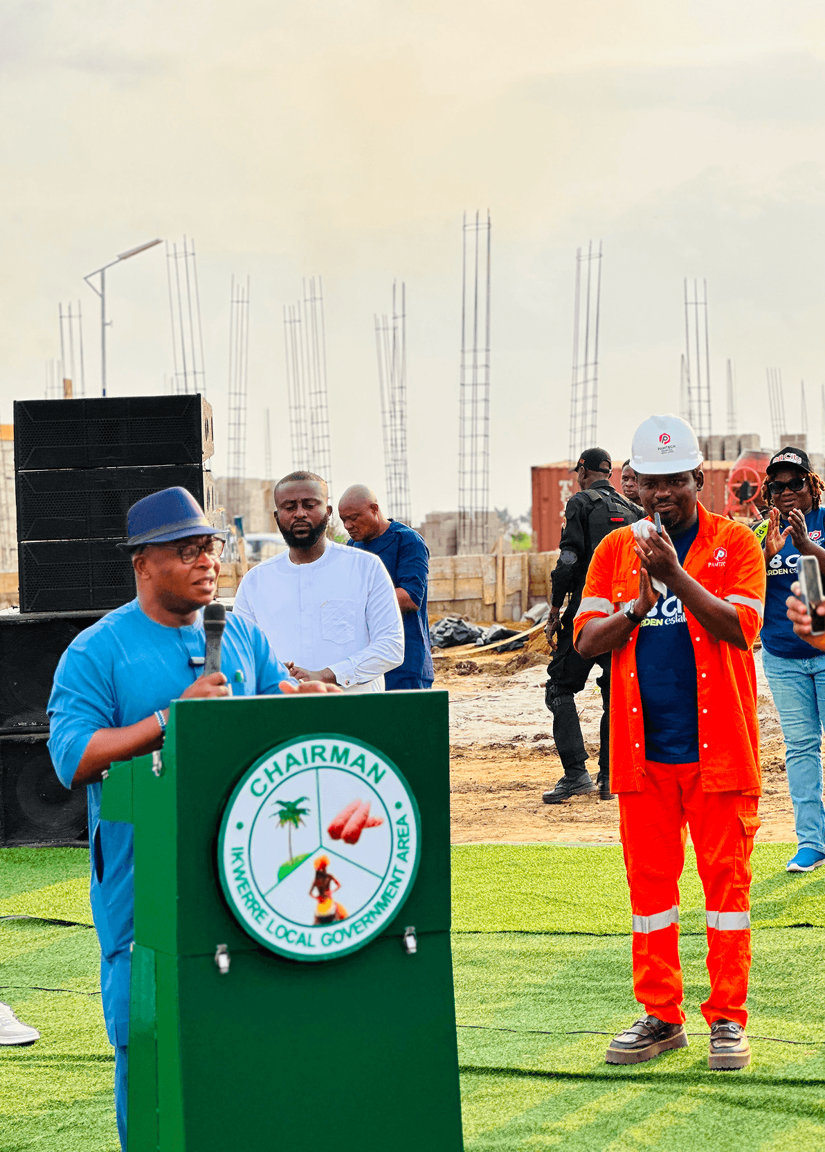 Speakers at the podium during the official groundbreaking ceremony