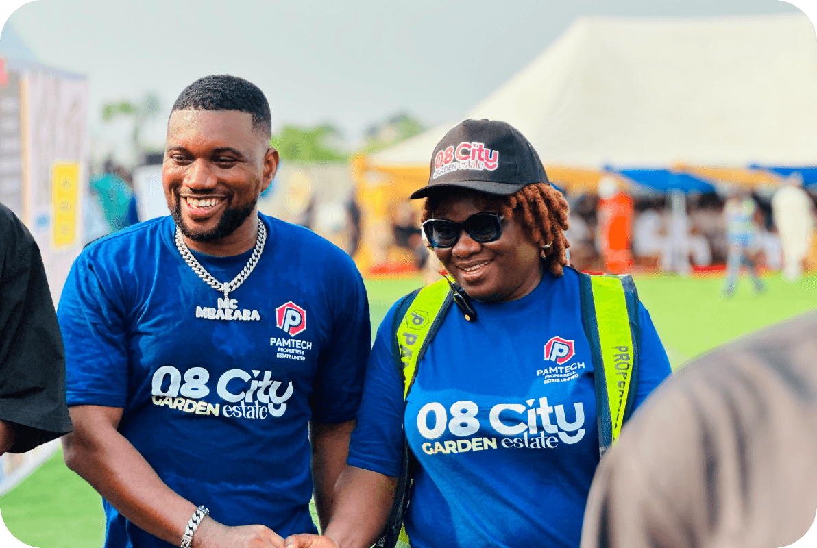 Guests in branded 08 City Garden Estate shirts at the launch